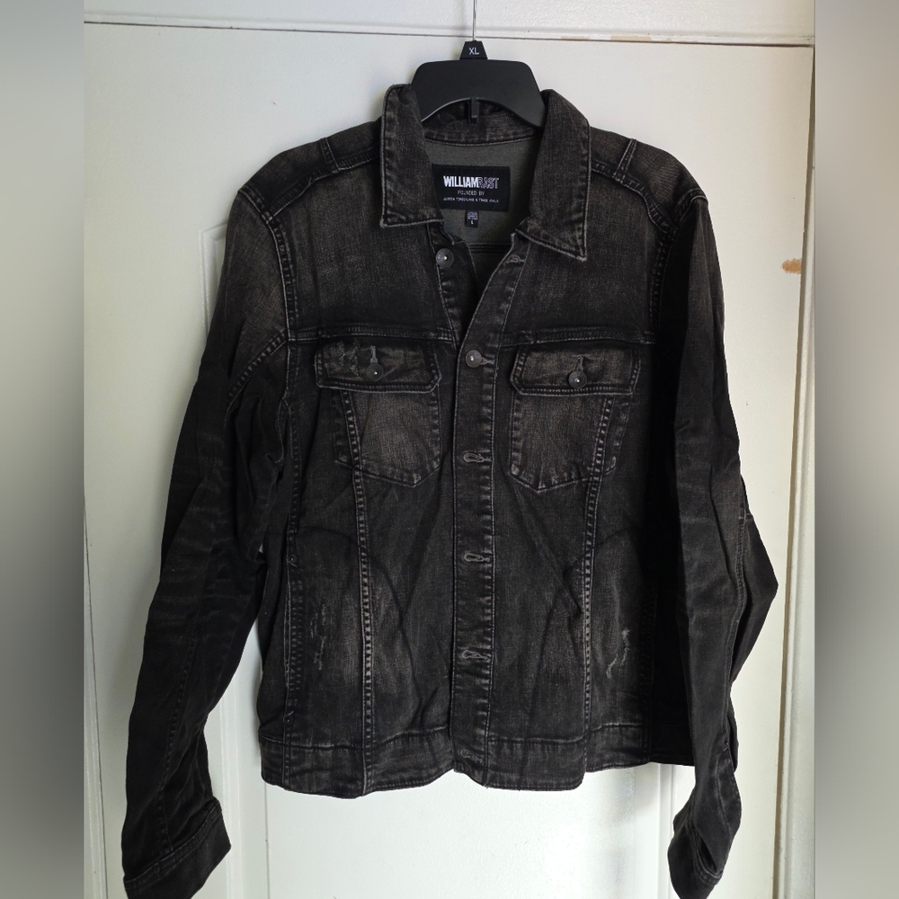 Men's William Rast Gray Black stretch denim jacket Large Trucker